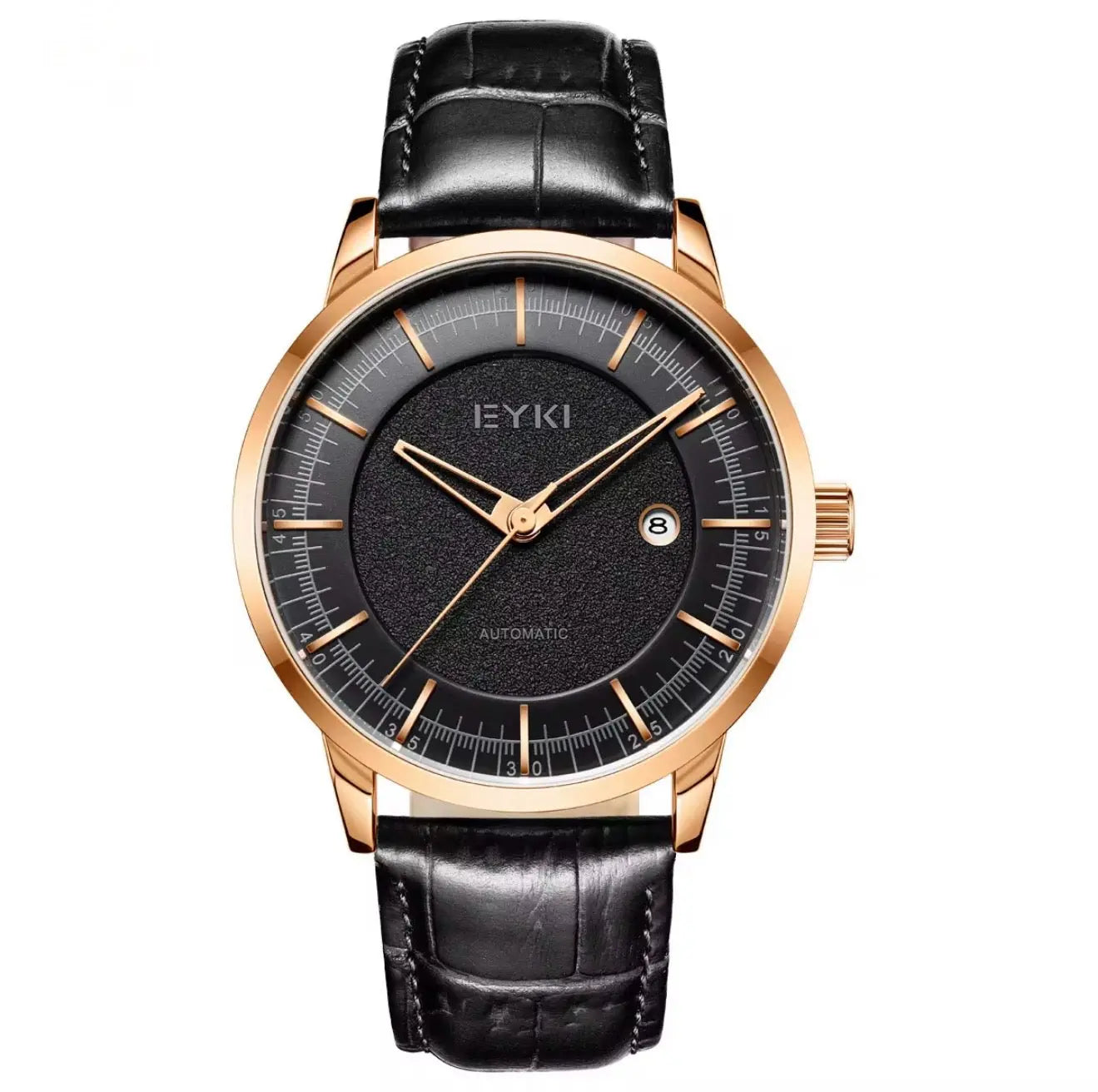 EYKI Men’s Automatic Wristwatch – Luxury Leather Strap (Black) OverflyEyki