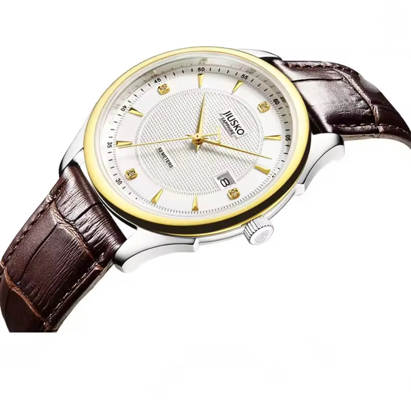 JIUSKO Men’s Fashion Luxury Watch - sapphire glass,50M water resistance (Gold and Silver) OverflyEyki