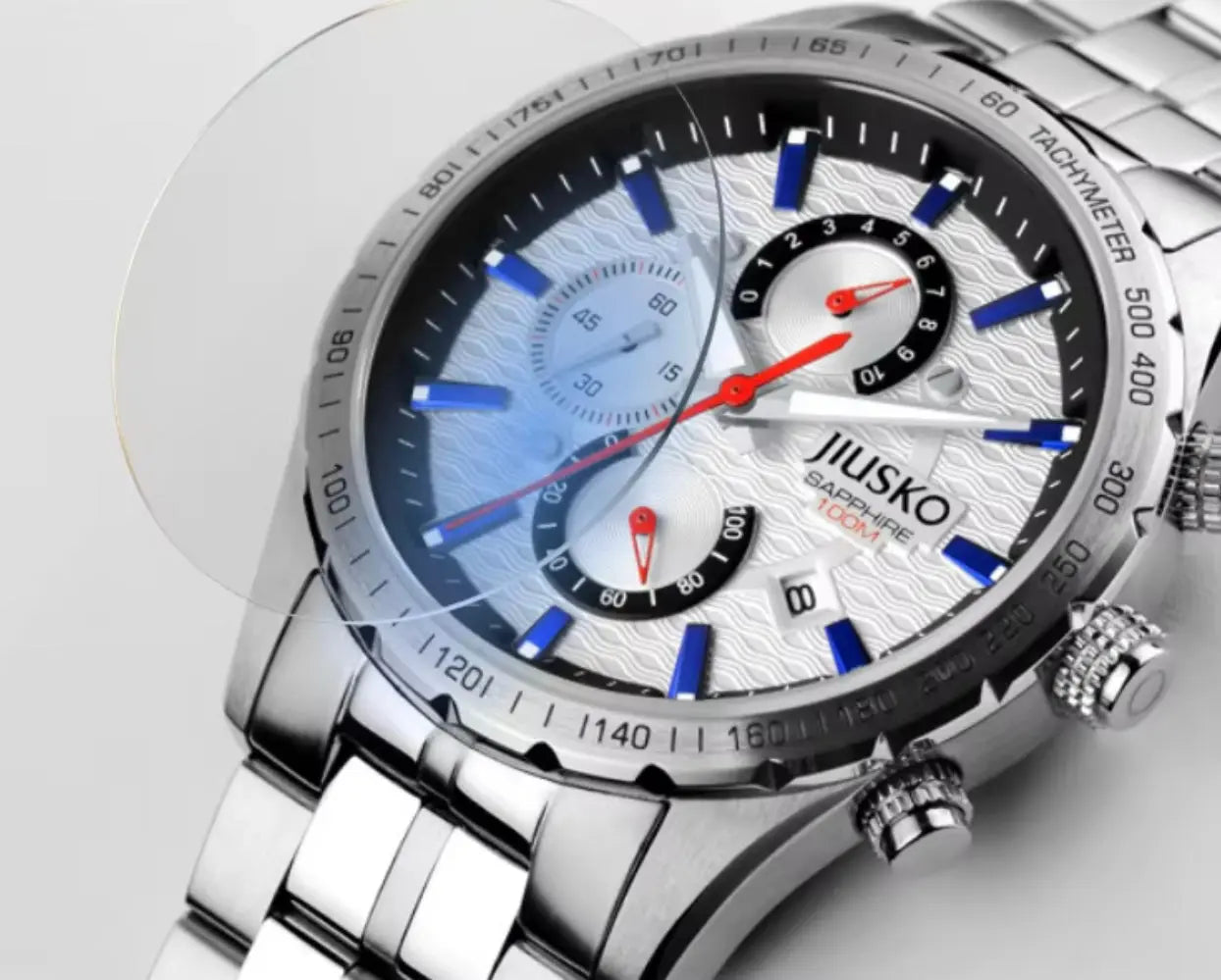 JIUSKO Men’s Luxury Dive Watch – 100M Waterproof, Sapphire Crystal glass (white) OverflyEyki