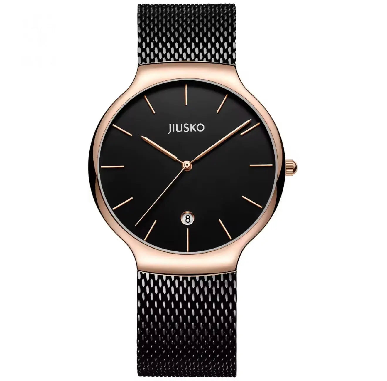 JIUSKO Couple's Quartz Watch Set – Sapphire Crystal, Stainless Steel Mesh Band, Quartz Movement (Black) OverflyEyki