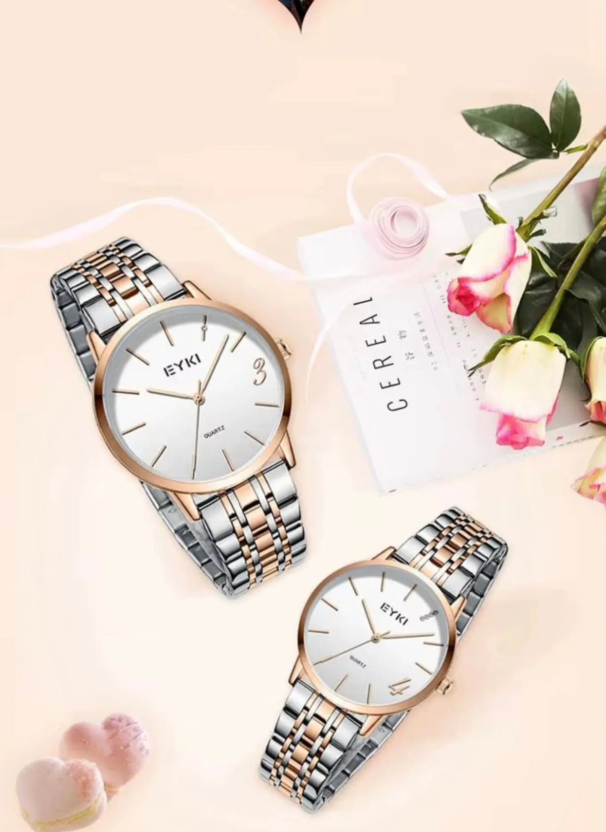 EYKI Couple Watch Set for Men & Women – Stainless Steel Quartz Wristwatches, Waterproof 3ATM OverflyEyki