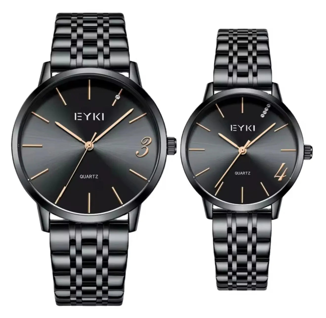 EYKI Couple Watch Set for Men & Women – Stainless Steel Quartz Wristwatches, Waterproof 3ATM OverflyEyki