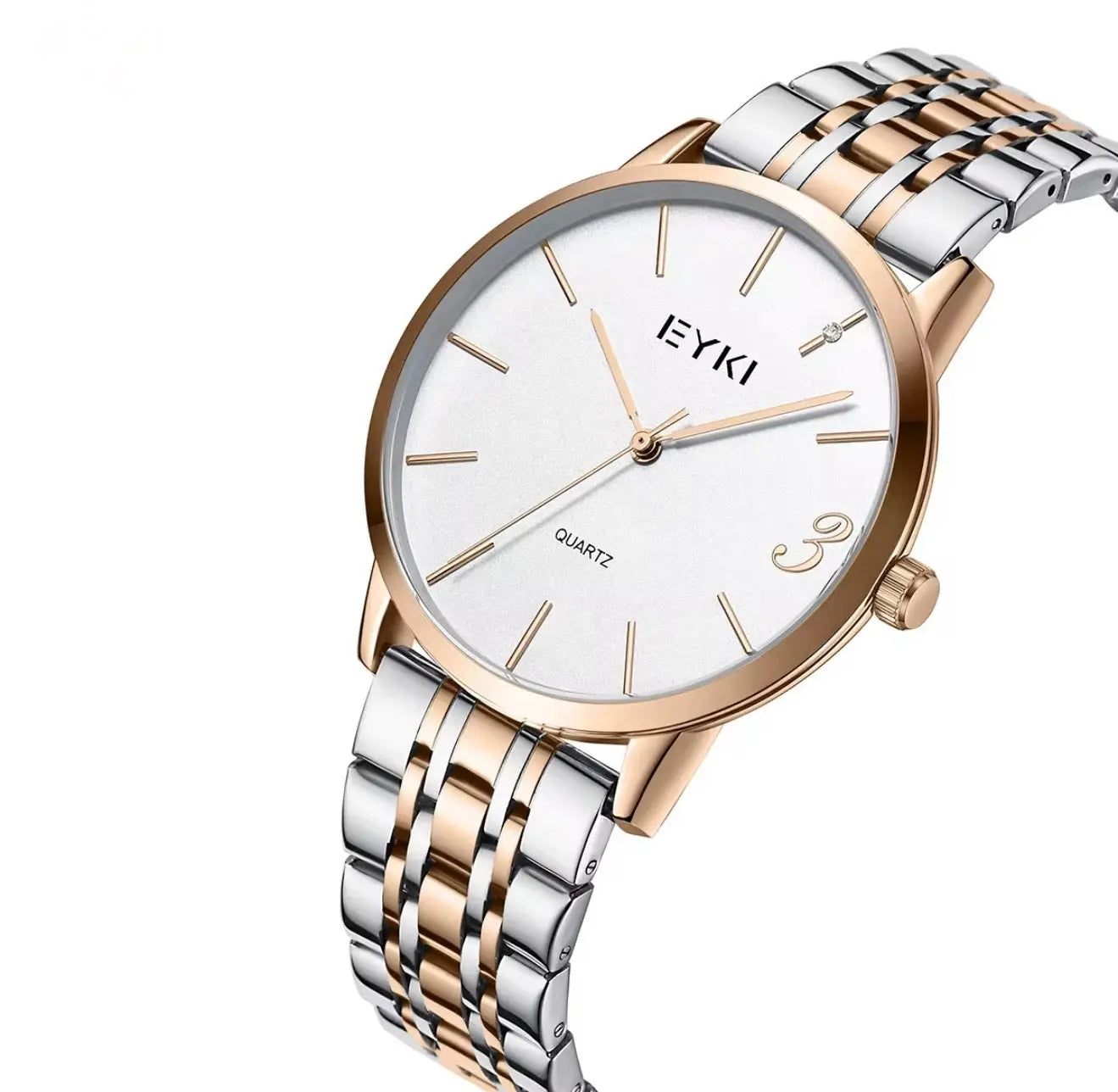 EYKI Couple Watch Set for Men & Women – Stainless Steel Quartz Wristwatches, Waterproof 3ATM OverflyEyki