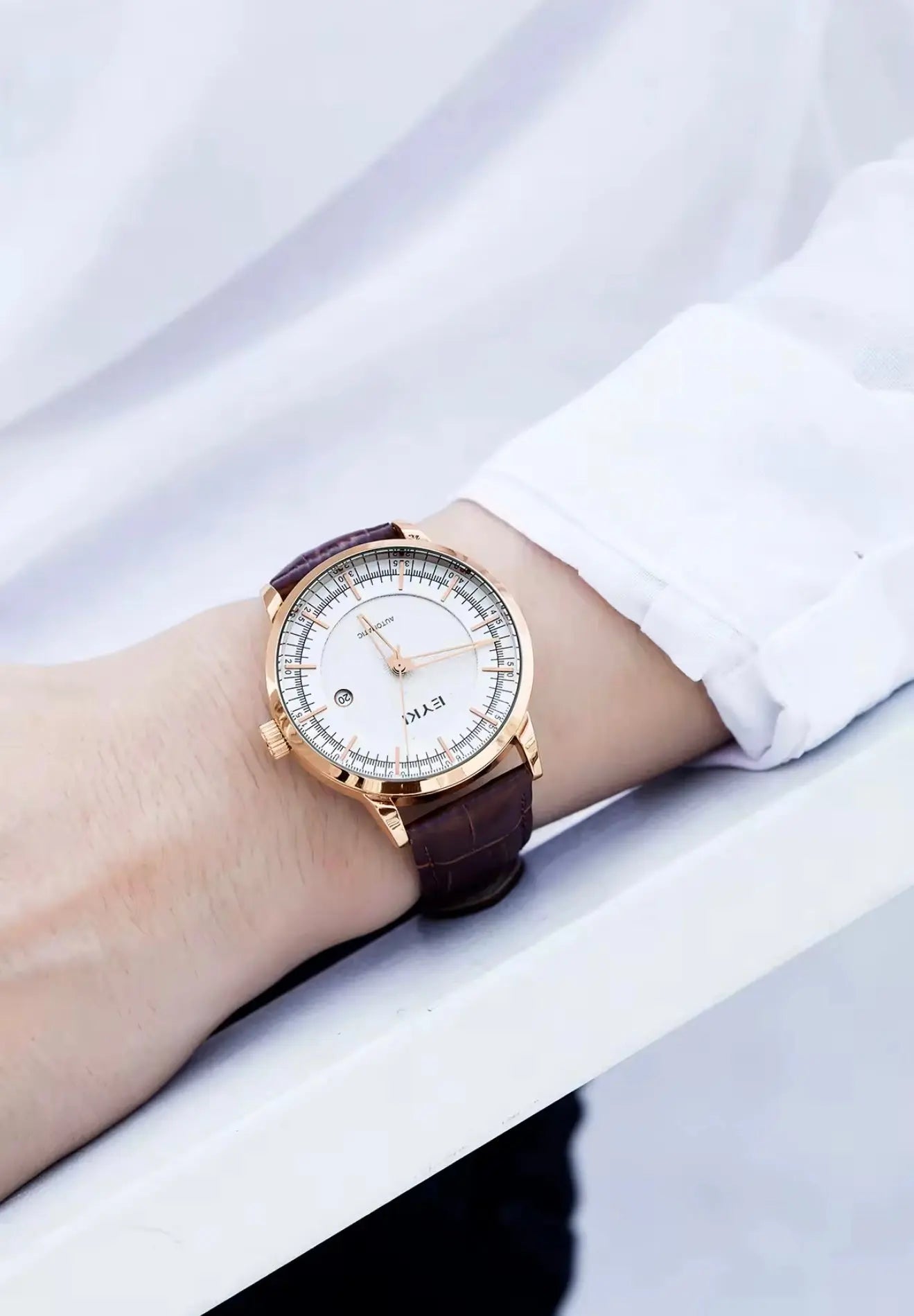 EYKI Men’s Automatic Wristwatch – Luxury Leather Strap (Brown) OverflyEyki