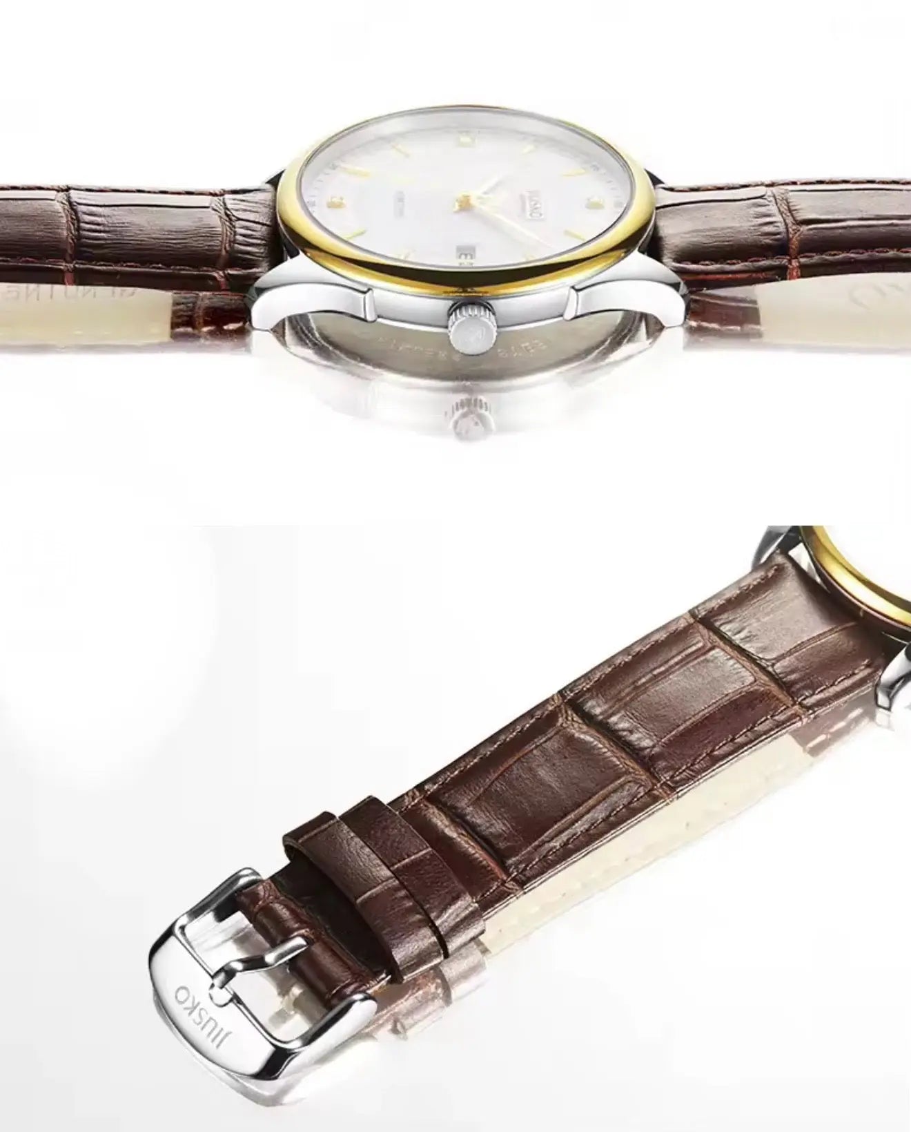 JIUSKO Men’s Fashion Luxury Watch -  sapphire glass,50M water resistance (Gold and Silver) OverflyEyki