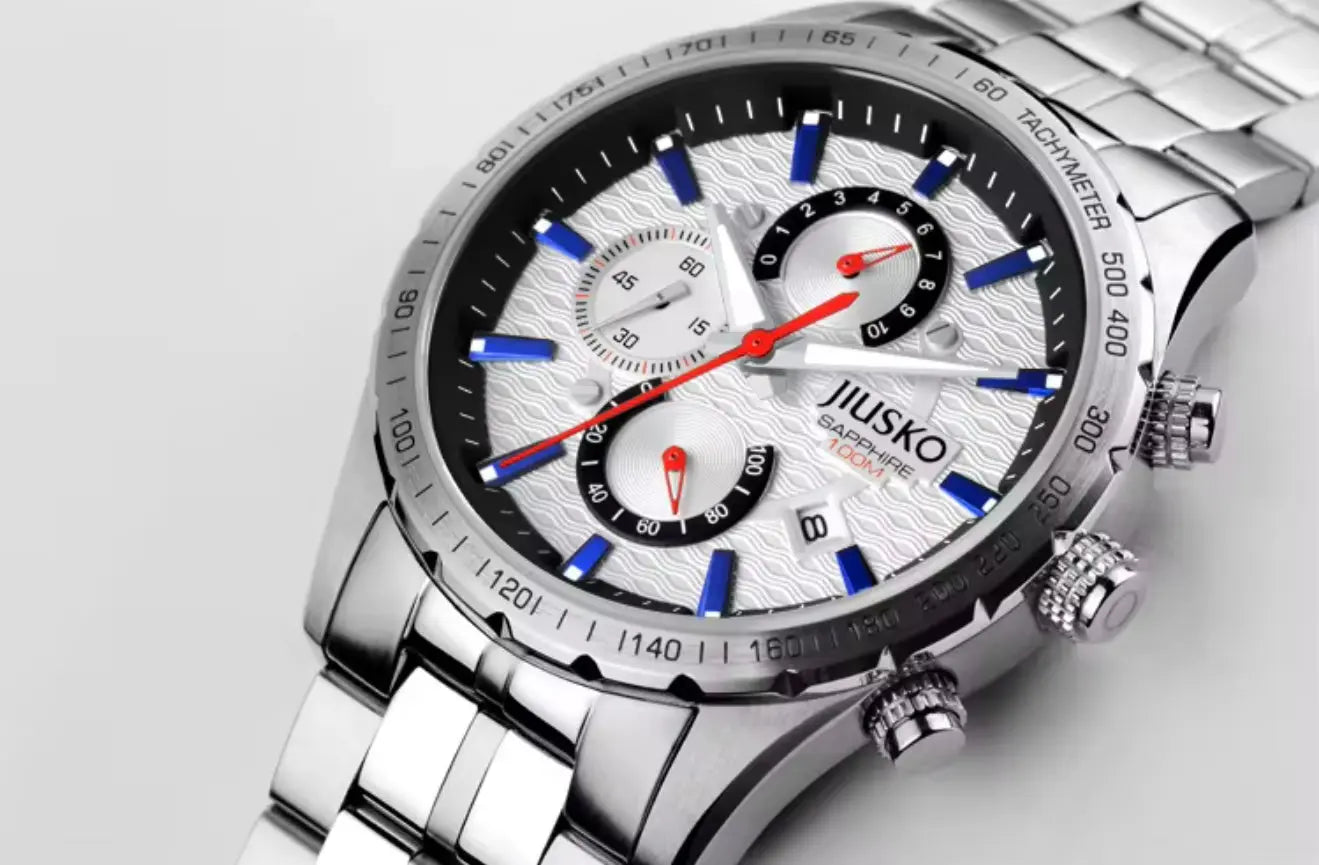JIUSKO Men’s Luxury Dive Watch – 100M Waterproof, Sapphire Crystal glass (white) OverflyEyki