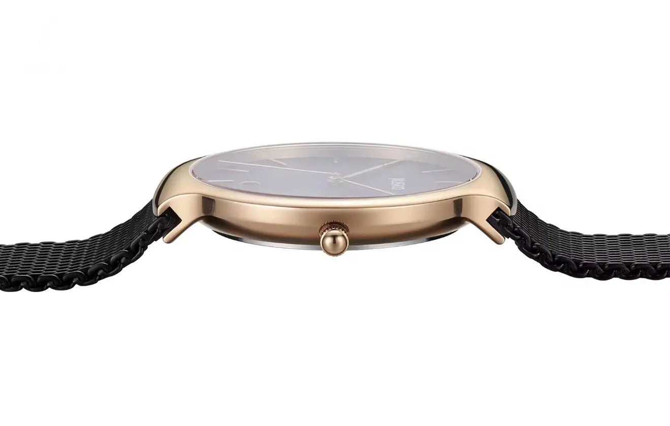 JIUSKO Couple's Quartz Watch Set – Sapphire Crystal, Stainless Steel Mesh Band, Quartz Movement (Black) OverflyEyki