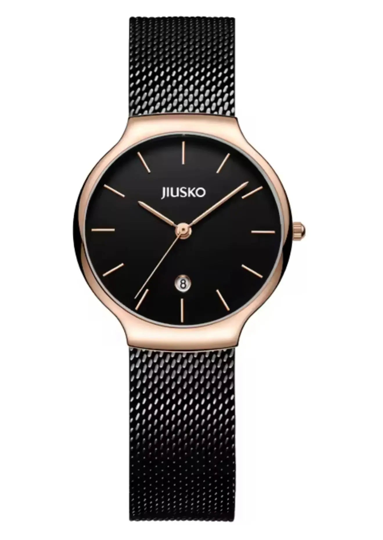 JIUSKO Couple's Quartz Watch Set – Sapphire Crystal, Stainless Steel Mesh Band, Quartz Movement (Black) OverflyEyki