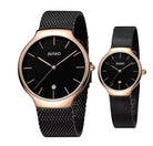 JIUSKO Couple's Quartz Watch Set – Sapphire Crystal, Stainless Steel Mesh Band, Quartz Movement (Black) OverflyEyki