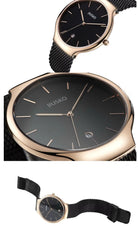 JIUSKO Couple's Quartz Watch Set – Sapphire Crystal, Stainless Steel Mesh Band, Quartz Movement (Black) OverflyEyki