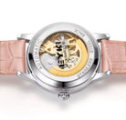 Women's Automatic Watch Luxury Open-Heart Skeleton Dial – 35.2mm Alloy Case, Genuine Leather Strap, 3ATM Waterproof (Pink) OverflyEyki