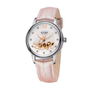 Women's Automatic Watch Luxury Open-Heart Skeleton Dial – 35.2mm Alloy Case, Genuine Leather Strap, 3ATM Waterproof (Pink) OverflyEyki