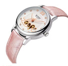 Women's Automatic Watch Luxury Open-Heart Skeleton Dial – 35.2mm Alloy Case, Genuine Leather Strap, 3ATM Waterproof (Pink) OverflyEyki