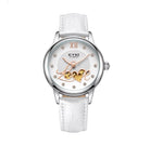 Women's Automatic Watch Luxury Open-Heart Skeleton Dial – 35.2mm Alloy Case, Genuine Leather Strap, 3ATM Waterproof (White) OverflyEyki