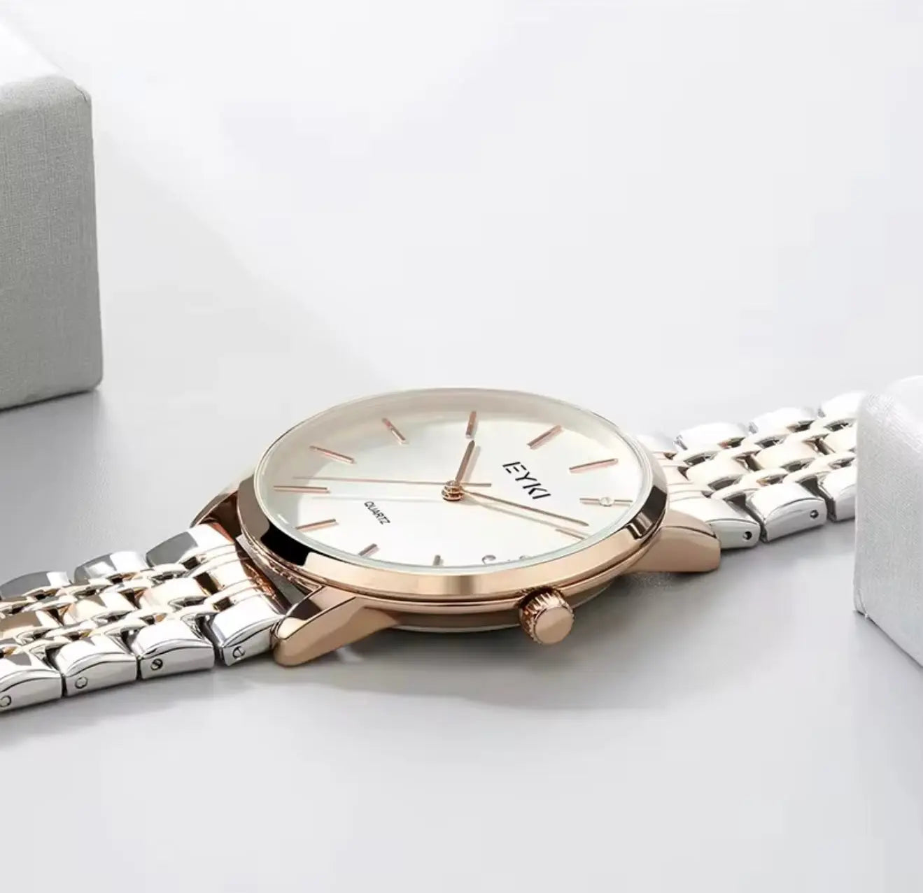 EYKI Couple Watch Set for Men & Women – Stainless Steel Quartz Wristwatches, Waterproof 3ATM OverflyEyki