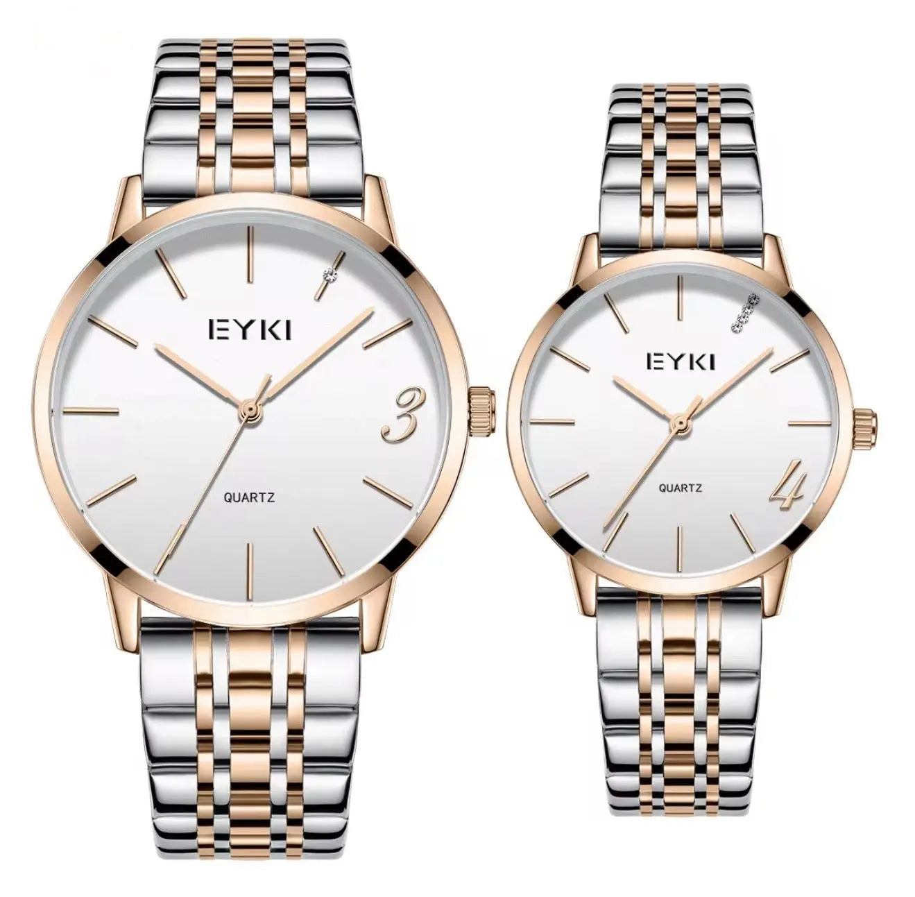 EYKI Couple Watch Set for Men & Women – Stainless Steel Quartz Wristwatches, Waterproof 3ATM OverflyEyki