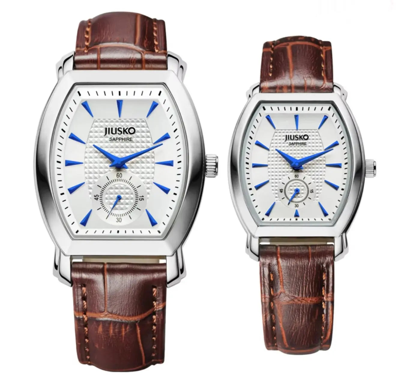 Luxury Couple Watch Set – His & Hers Quartz Wristwatches with Sapphire Crystal, Leather Strap, 3ATM Water Resistant (Brown) OverflyEyki