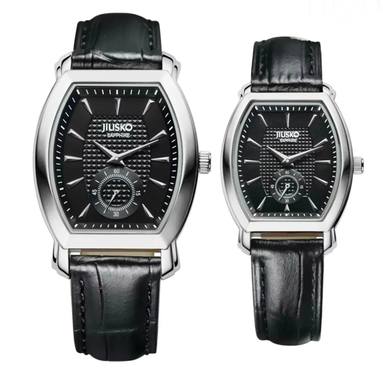 Luxury Couple Watch Set – His & Hers Quartz Wristwatches with Sapphire Crystal, Leather Strap, 3ATM Water Resistant (Black) OverflyEyki