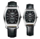 Luxury Couple Watch Set – His & Hers Quartz Wristwatches with Sapphire Crystal, Leather Strap, 3ATM Water Resistant (Black) OverflyEyki