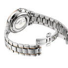 Silver watch with a metal band on a white background