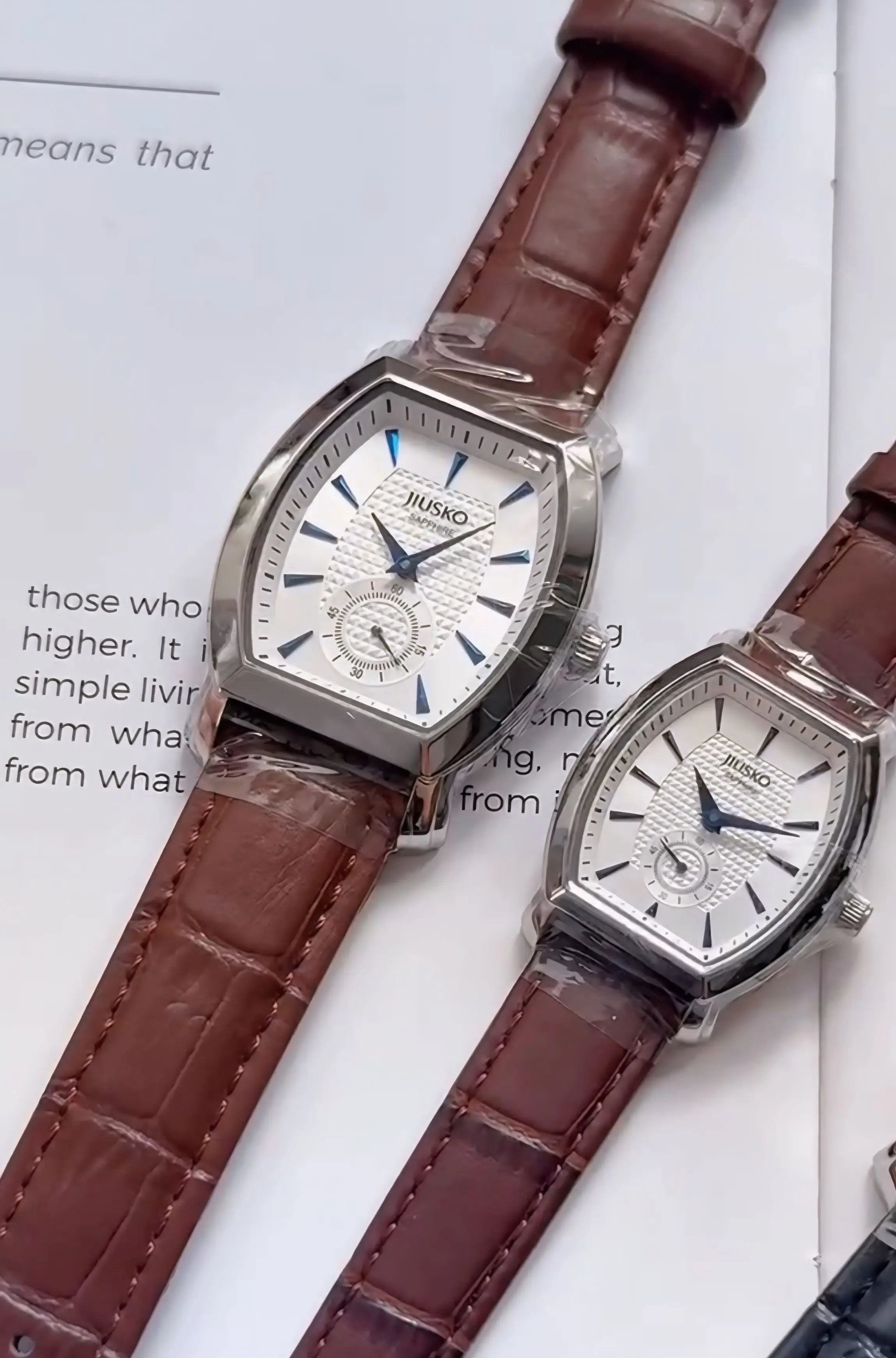 Luxury Couple Watch Set – His & Hers Quartz Wristwatches with Sapphire Crystal, Leather Strap, 3ATM Water Resistant (Brown) OverflyEyki