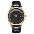 EYKI automatic luxury watch with black leather strap and rose gold casing. Shop affordable watches at our online watch store in Canada.