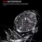 EYKI black leather men's watch featuring a 30m waterproof rating and durable tactical dial. Shop affordable watches at our online watch store in Canada.