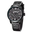 EYKI men's black leather watch with a tactical multi-layered dial and reinforced strap. Shop affordable watches at our online watch store in Canada.