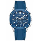 EYKI Overfly men's blue silicone strap chronograph watch with silver bezel. Shop affordable watches at our online watch store in Canada.