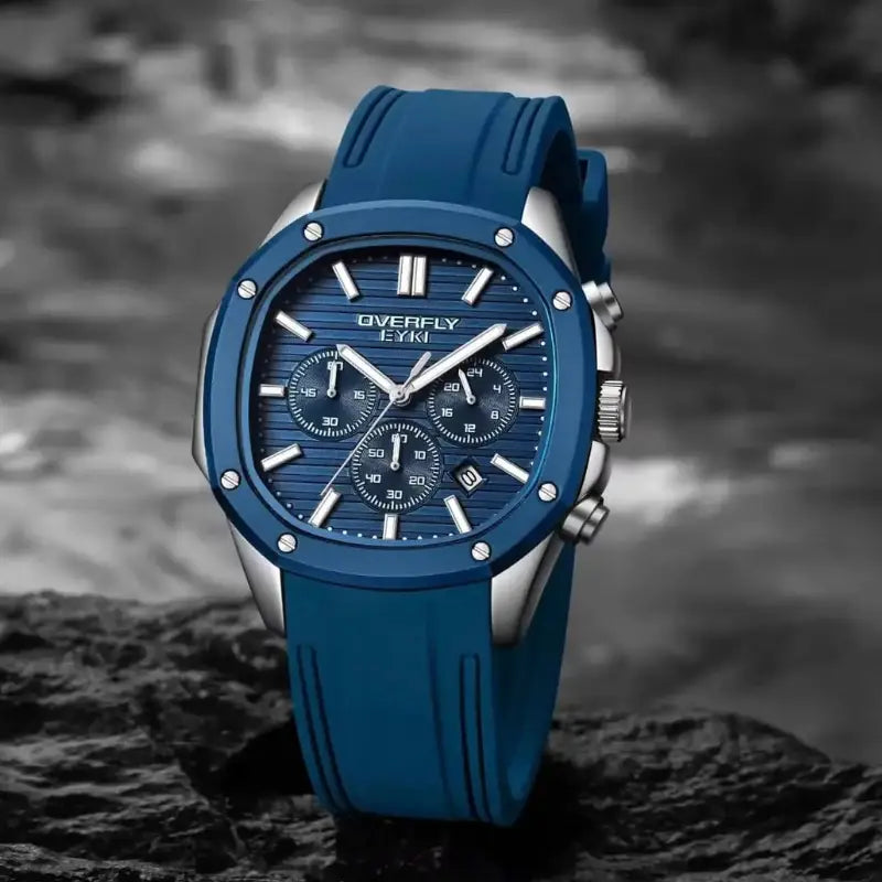 Men's blue sport watch with a textured dial and silver bezel. Find affordable watches for men at our premier online watch store in Canada.