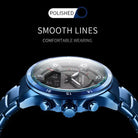 Polished blue stainless steel watch with smooth lines and crown details. Find affordable watches at our premier online watch store in Canada.