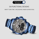EYKI blue stainless steel multifunctional men's sport watch. Find affordable watches at our leading online watch store in Canada.