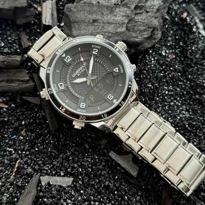 EYKI silver stainless steel multifunctional watch with a matching link band. Affordable watches at our trusted online watch store in Canada.