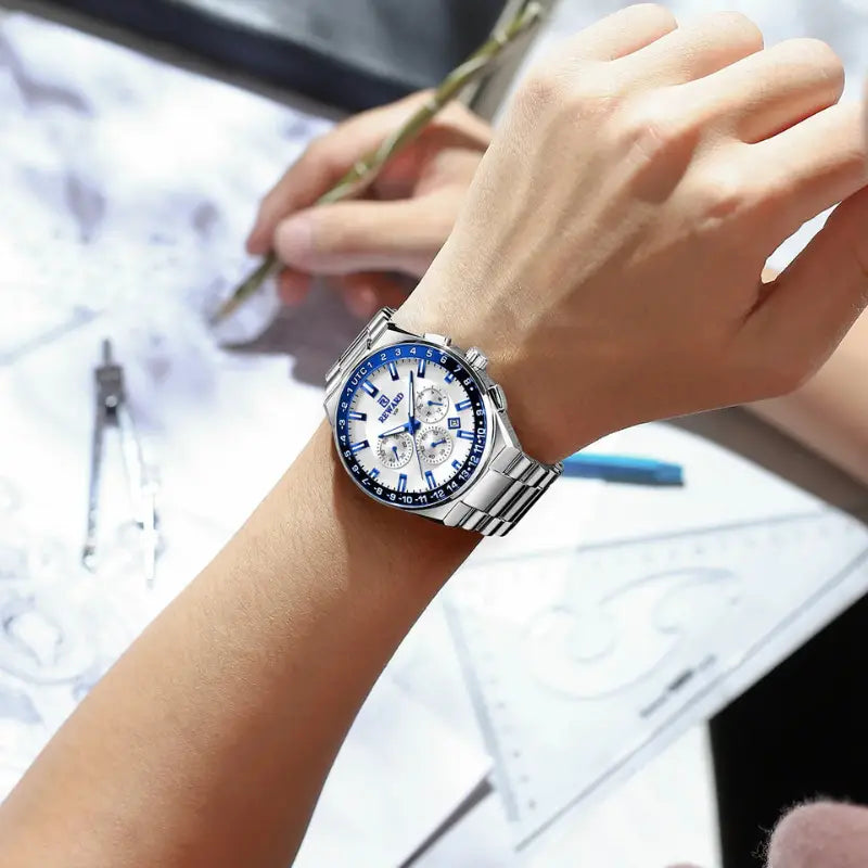 Men Wearing REWARD Blue Dial Chronograph Men’s Watch.