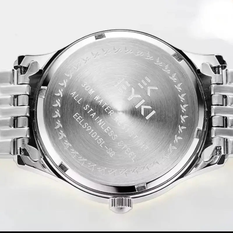 Stainless steel back case of an EYKI sapphire glass watch. Shop our online watch store in Canada for durable and affordable watches.