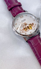 Women's Automatic Watch Luxury Open-Heart Skeleton Dial – 35.2mm Alloy Case, Genuine Leather Strap, 3ATM Waterproof (Purple) OverflyEyki