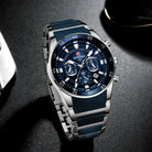 REWARD blue chronograph men’s watch worn on wrist lifestyle image