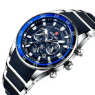 REWARD blue dial chronograph stainless steel men’s wristwatch angled view