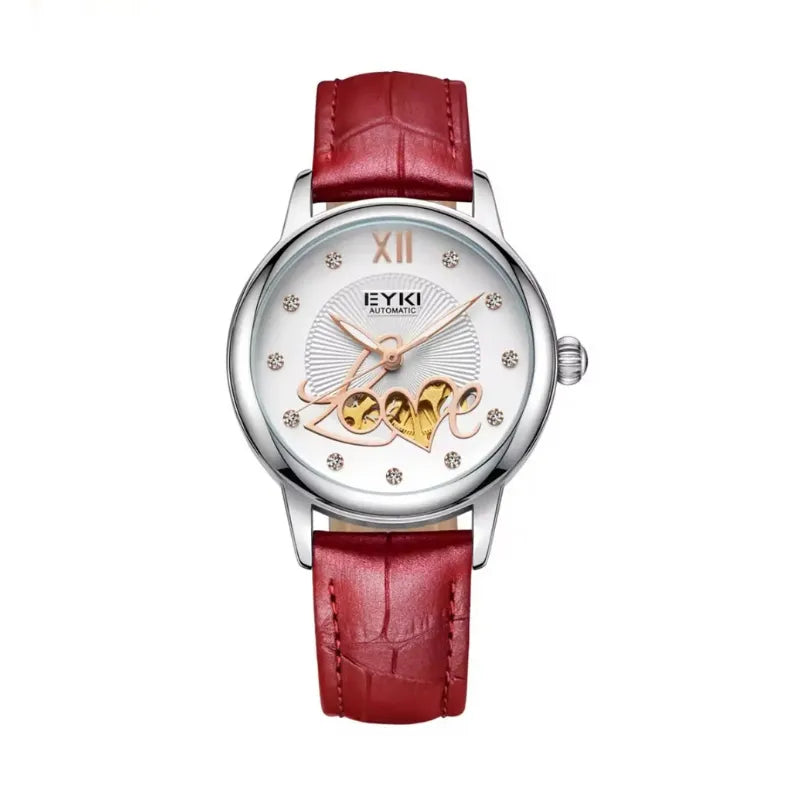 Watch with red strap and 'LOVE' text on white background