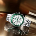REWARD RD813150M men’s green chronograph watch luxury stainless steel wristwatch lifestyle angle