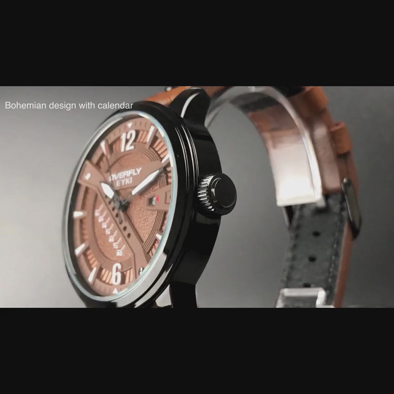 Close-up of a genuine brown leather watch strap with a secure metal buckle. Best affordable watches from a top online watch store in Canada.