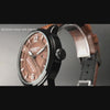 Close-up of a genuine brown leather watch strap with a secure metal buckle. Best affordable watches from a top online watch store in Canada.