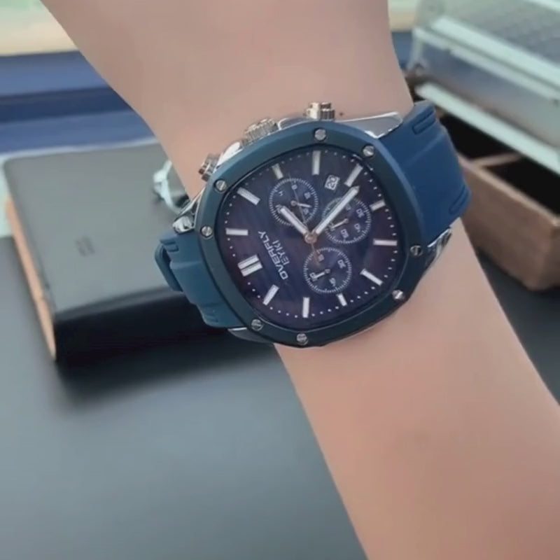 EYKI Overfly blue silicone strap chronograph watch for men with silver casing. Shop affordable watches at our online watch store in Canada.